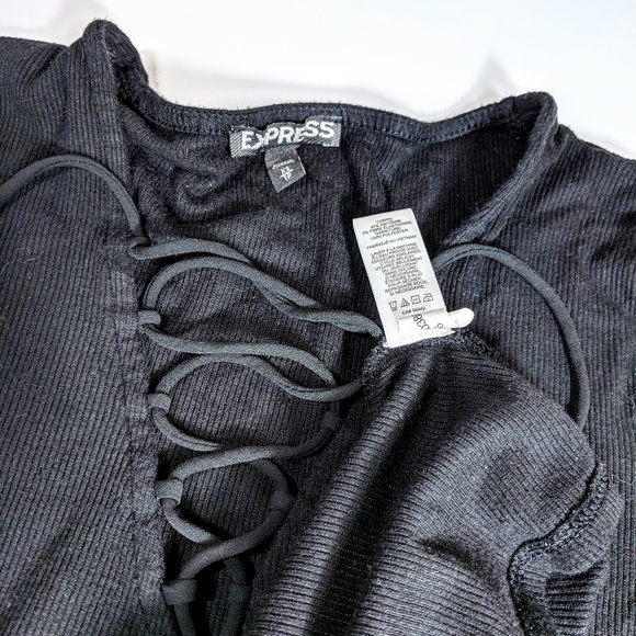 Express tie front ribbed half sleeve top, XS - Picture 2 of 3